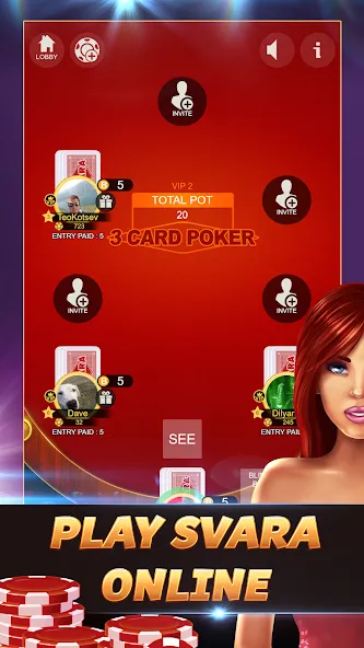 Svara - 3 Card Poker Card Game  [МОД Menu] Screenshot 1