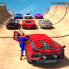 Скачать взлом Superhero Car: Mega Ramp Games (Рамп Кар Гейм) [МОД Много монет] на Андроид