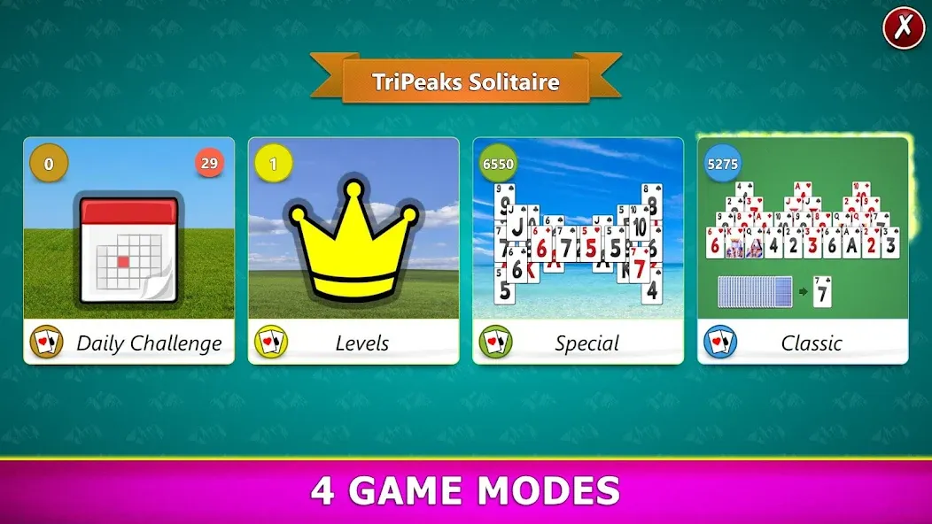 TriPeaks Solitaire Mobile  [МОД Бесконечные деньги] Screenshot 2