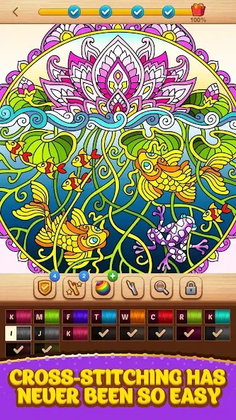 Cross Stitch Coloring Mandala (Кроссстиль раскрашивание мандала)  [МОД Много денег] Screenshot 2