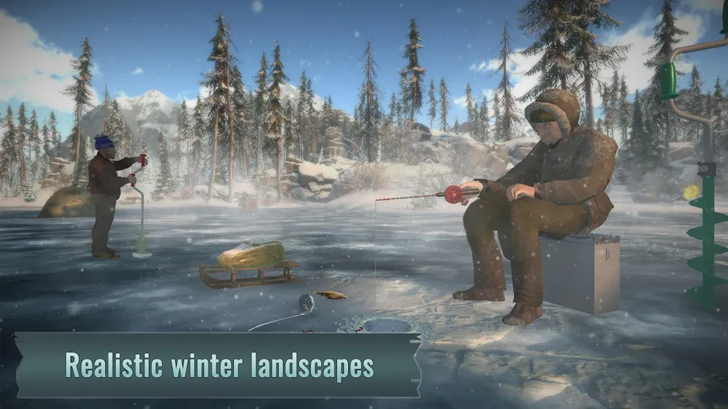 Ice fishing game. Catch bass.  [МОД Unlimited Money] Screenshot 1